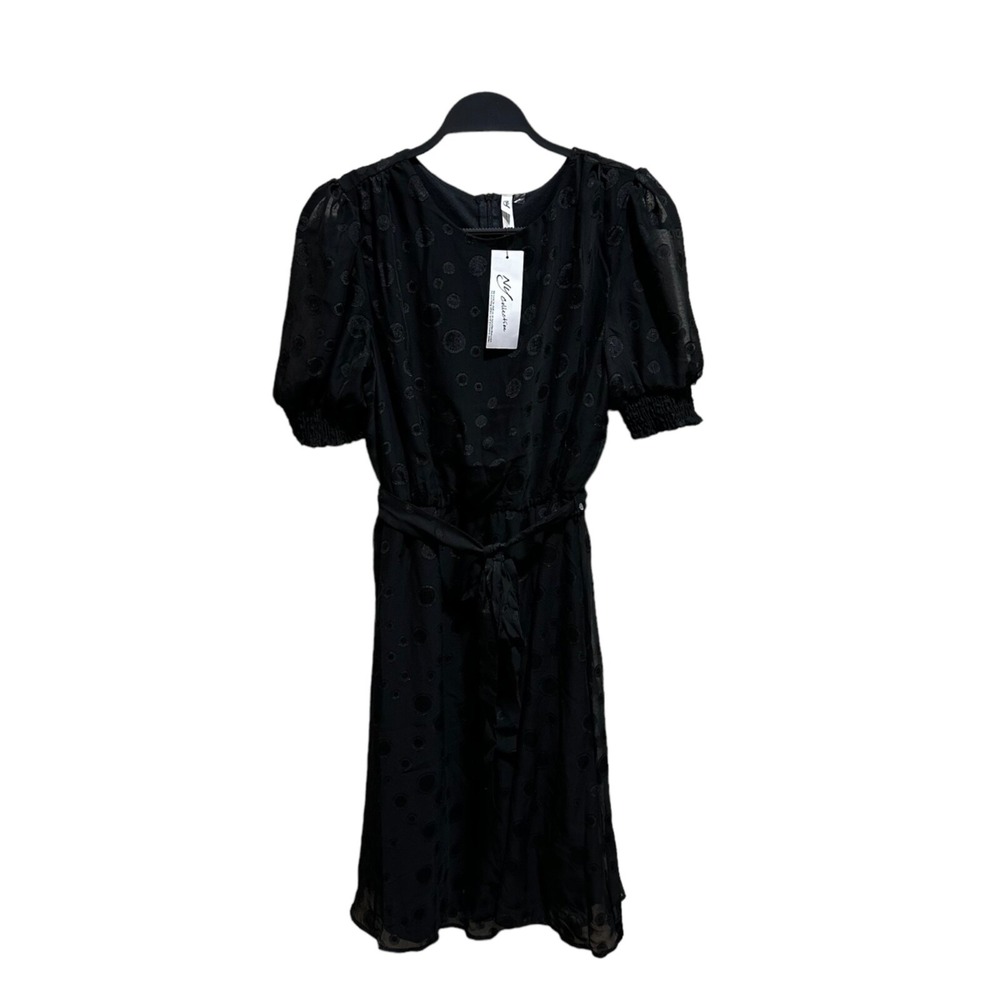 NY Collection Size S Black Swiss Dot Chiffon‎ Elbow Sleeve Dress NWT NEW
